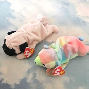 TY Beanie Babies Pug and Rainbow Bear
